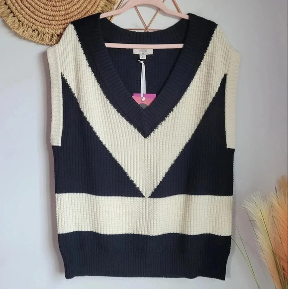 Victor Glemaud x Target, New Colorblock Sweater Wool Vest Black/White Size XL - Picture 8 of 12